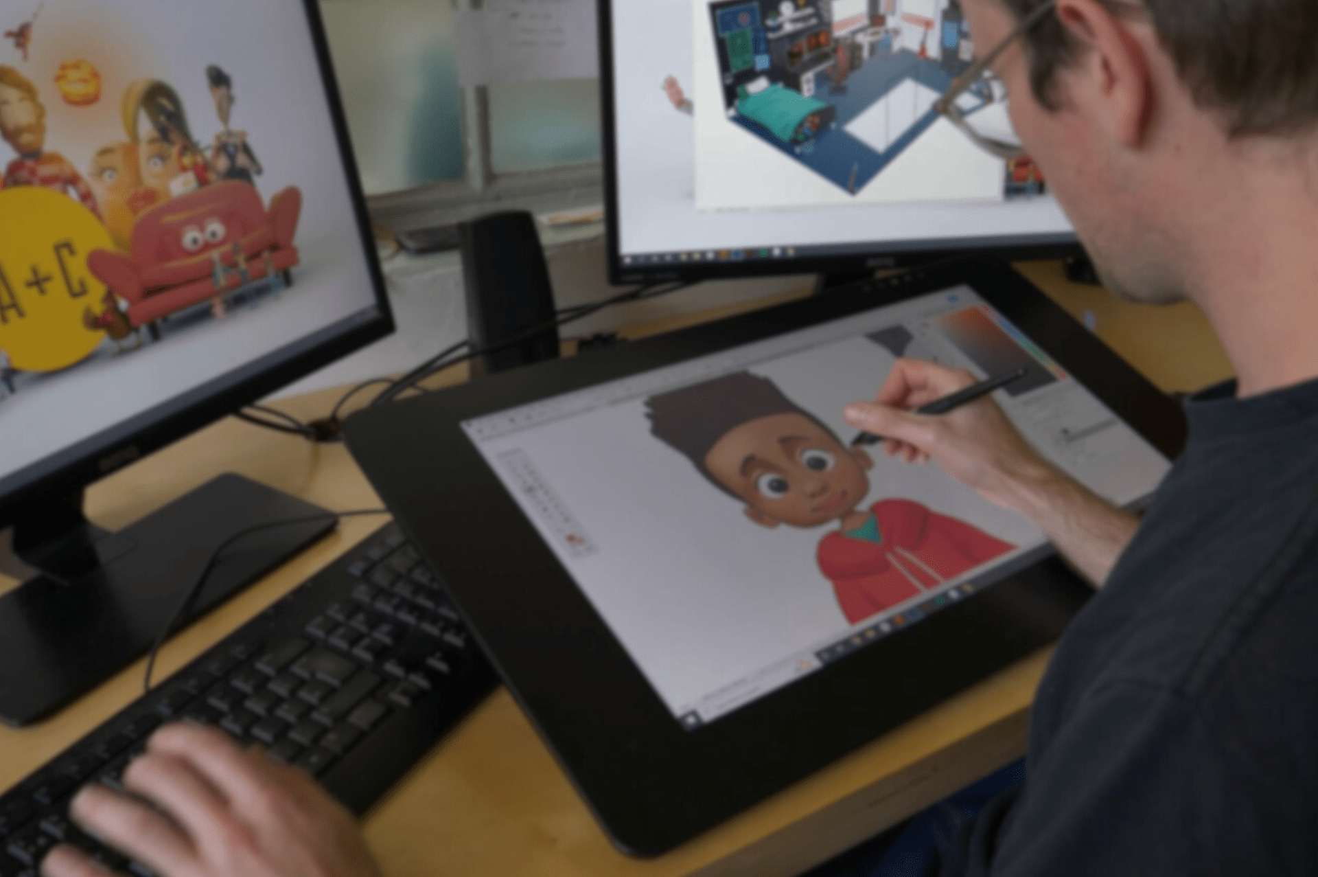 Animator working on drawing