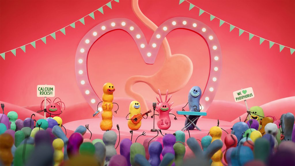 Yeo-Valley pink stage with characters