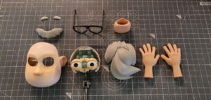 Assorted character features laid out ready for filming