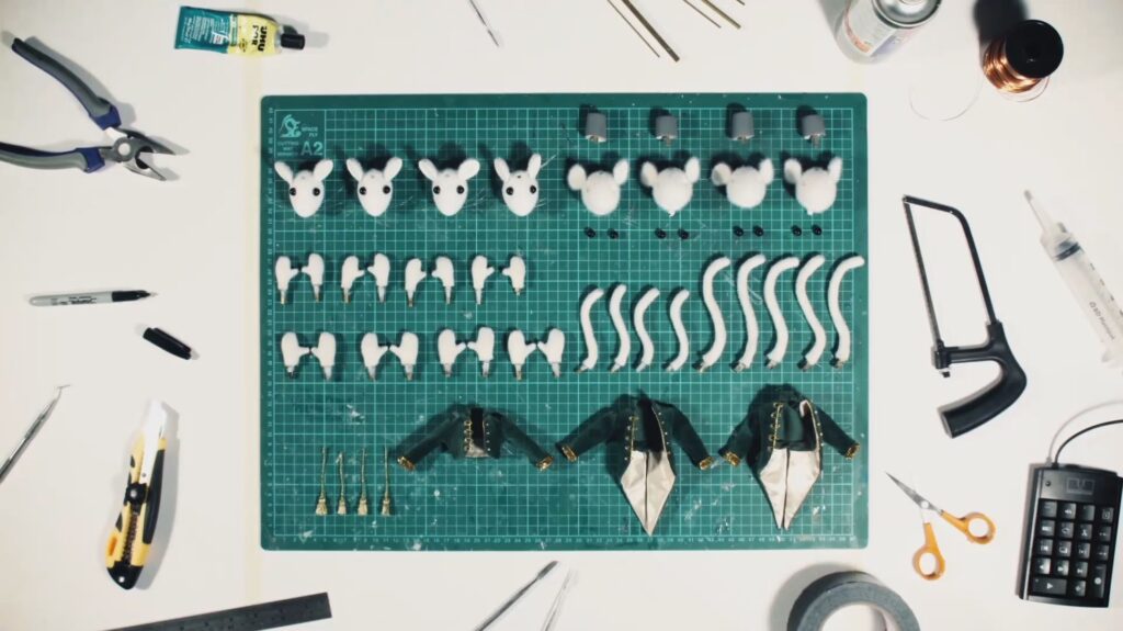Organised materials inventory for stop-motion supply chain—silicone, foams, armature parts.