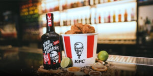 A professional product shot of a KFC bucket and Dead Man’s Fingers rum bottle by Fork the Waffle, a specialist in social media video production in the UK.